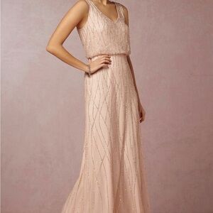 Adrianna Papell Blush Beaded V-Neck Maxi Dress